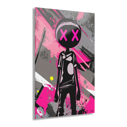 ColorFlow | Pink X Eyes Character Metal Art Print | Graffiti Pop Artwork | Street Art Decor | Urban Room Decor | Modern Pop Art