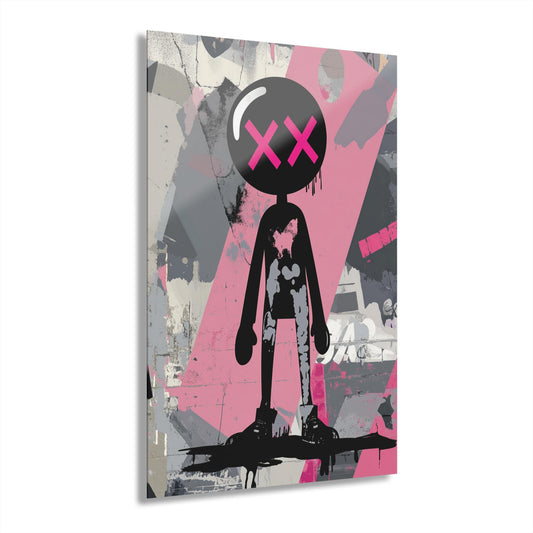ColorFlow | Pink X Eyes Figure Metal Art Print | Graffiti Pop Artwork | Street Style Decor | Urban Room Decor | Modern Pop Decor
