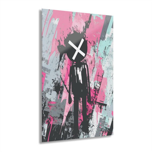 ColorFlow | Pink X Eyes Street Figure Metal Art Print | Graffiti Style Artwork | Urban Pop Decor | Modern Room Decor | Street Art