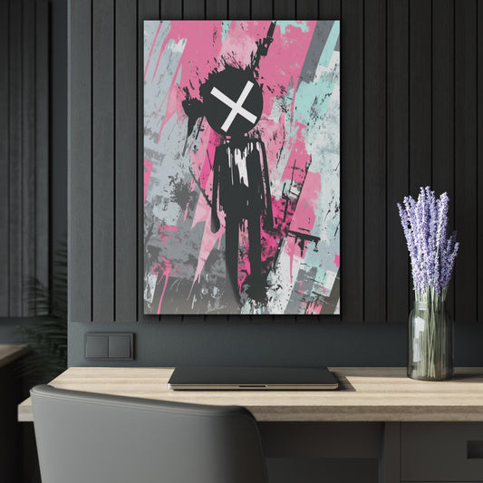 ColorFlow | Pink X Eyes Street Figure Metal Art Print | Graffiti Style Artwork | Urban Pop Decor | Modern Room Decor | Street Art