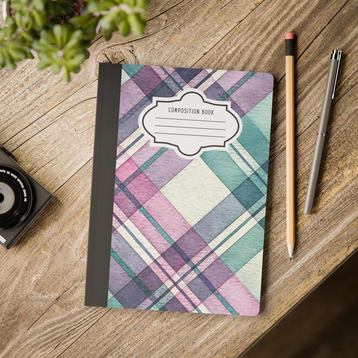 Pastel Plaid Composition Notebook | Watercolor Journal, College Ruled Stationery