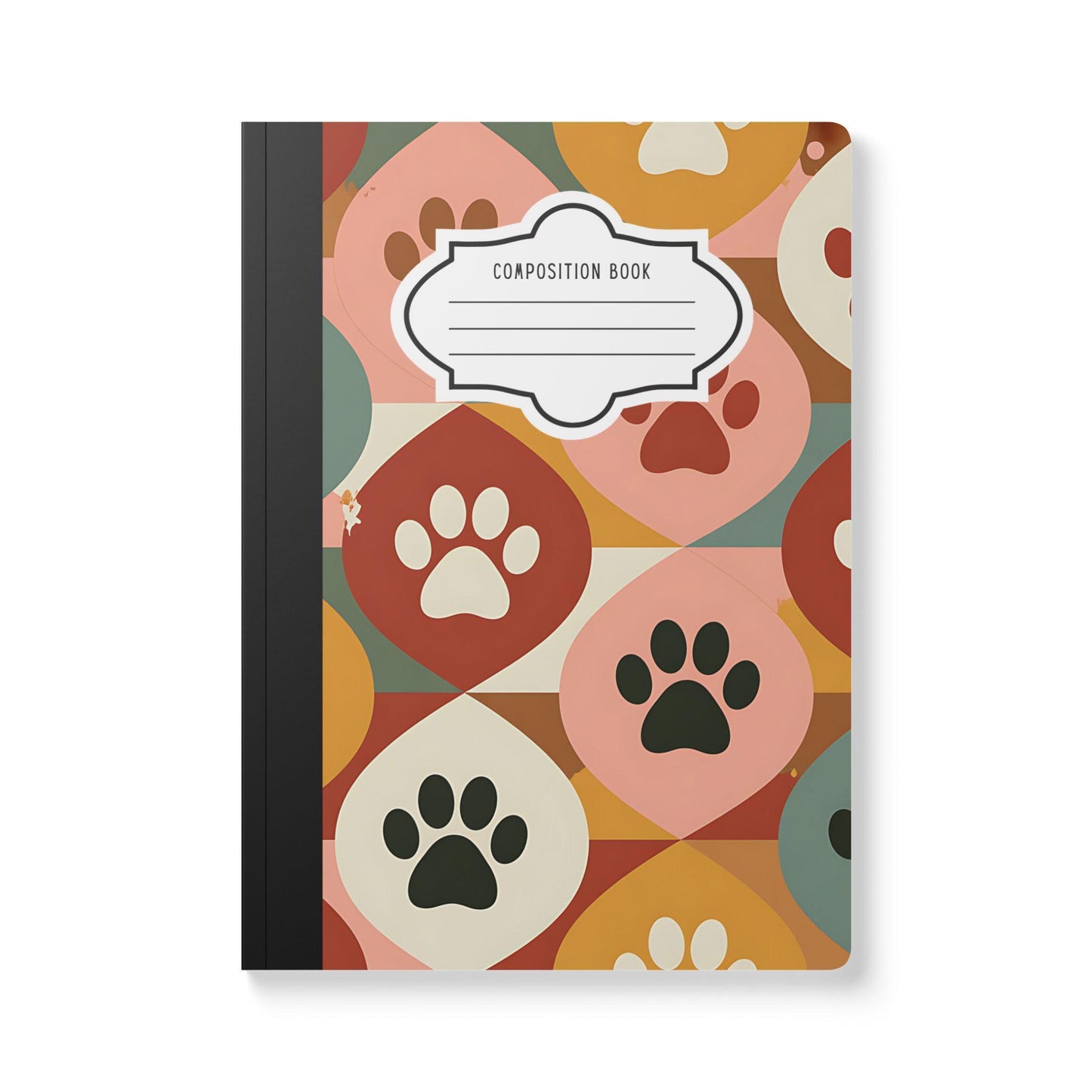Retro Geometric Paw Print Composition Notebook | Mid-Century Style Stationery College Ruled Journal