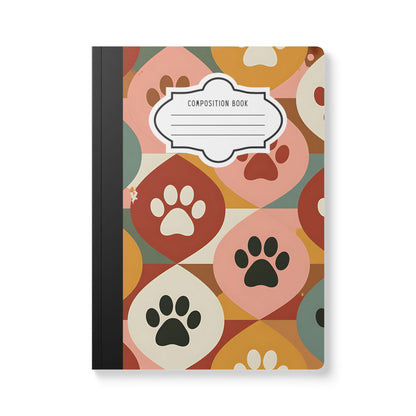 Retro Geometric Paw Print Composition Notebook | Mid-Century Style Stationery College Ruled Journal