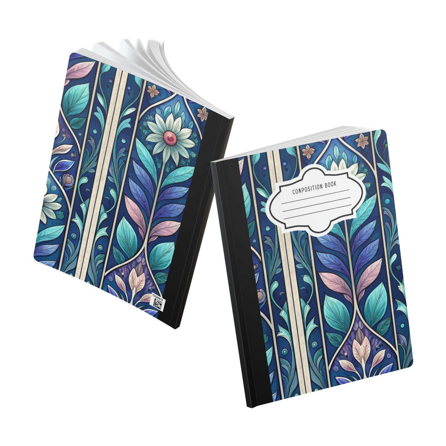 Stained Glass Floral Composition Notebook | Watercolor Botanical Journal, College-Ruled Pages