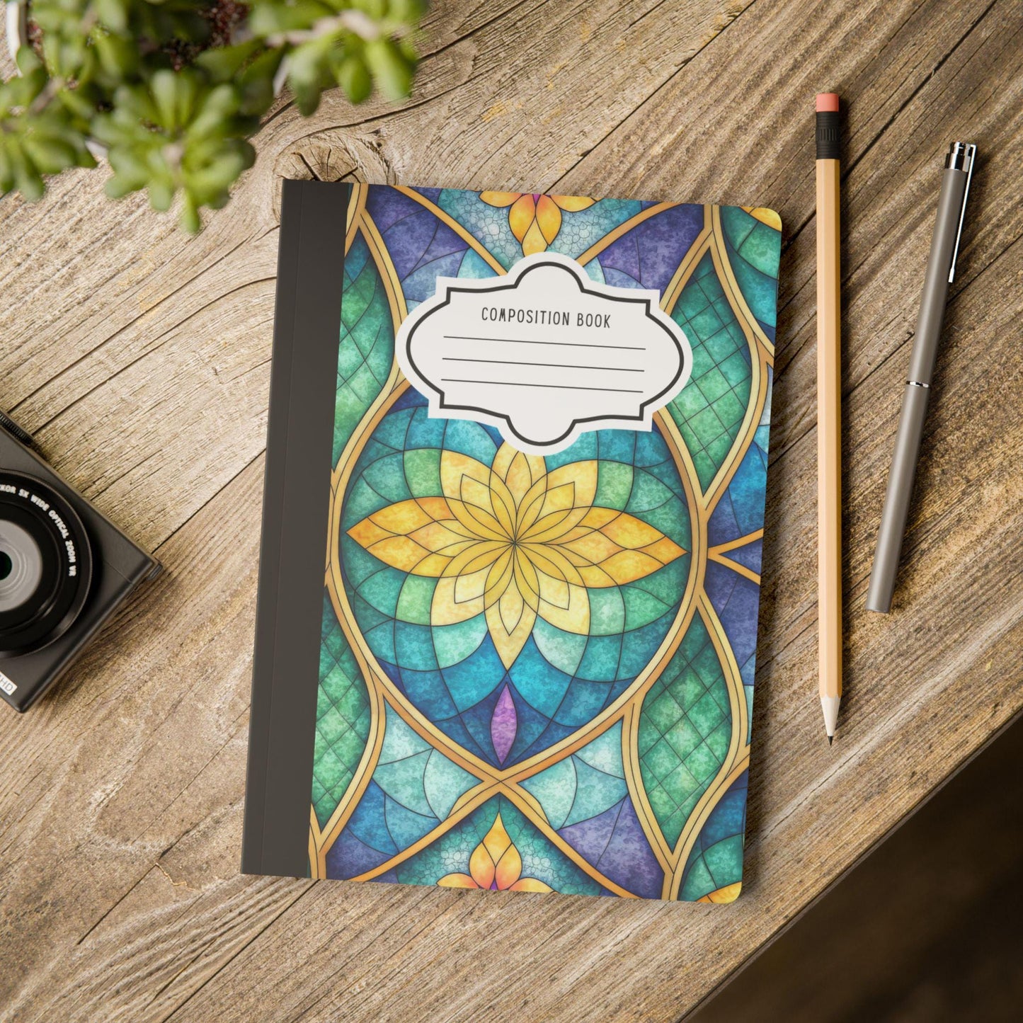 Stained Glass Lotus Composition Notebook | Colorful Floral Journal for School Work