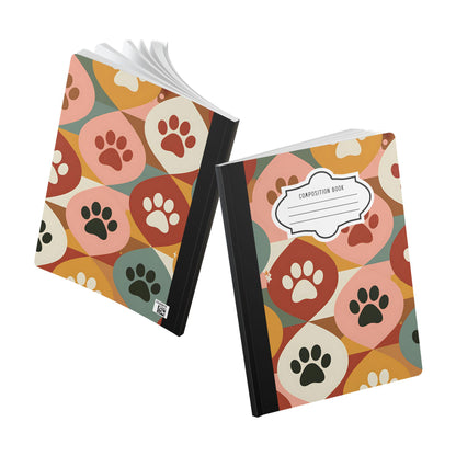 Retro Geometric Paw Print Composition Notebook | Mid-Century Style Stationery College Ruled Journal
