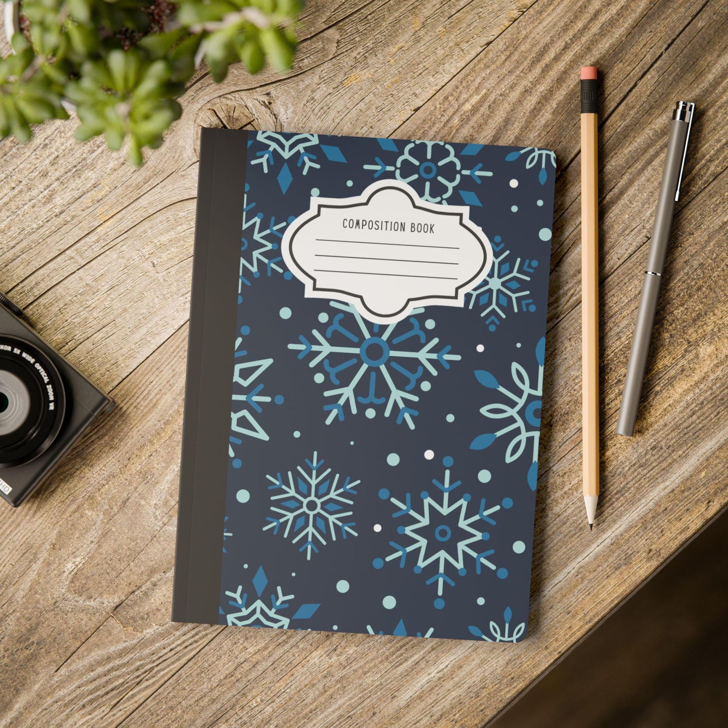 Dark Blue Snowflake Composition Notebook | College Ruled Journal for School, Office, Writing