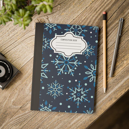 Dark Blue Snowflake Composition Notebook | College Ruled Journal for School, Office, Writing