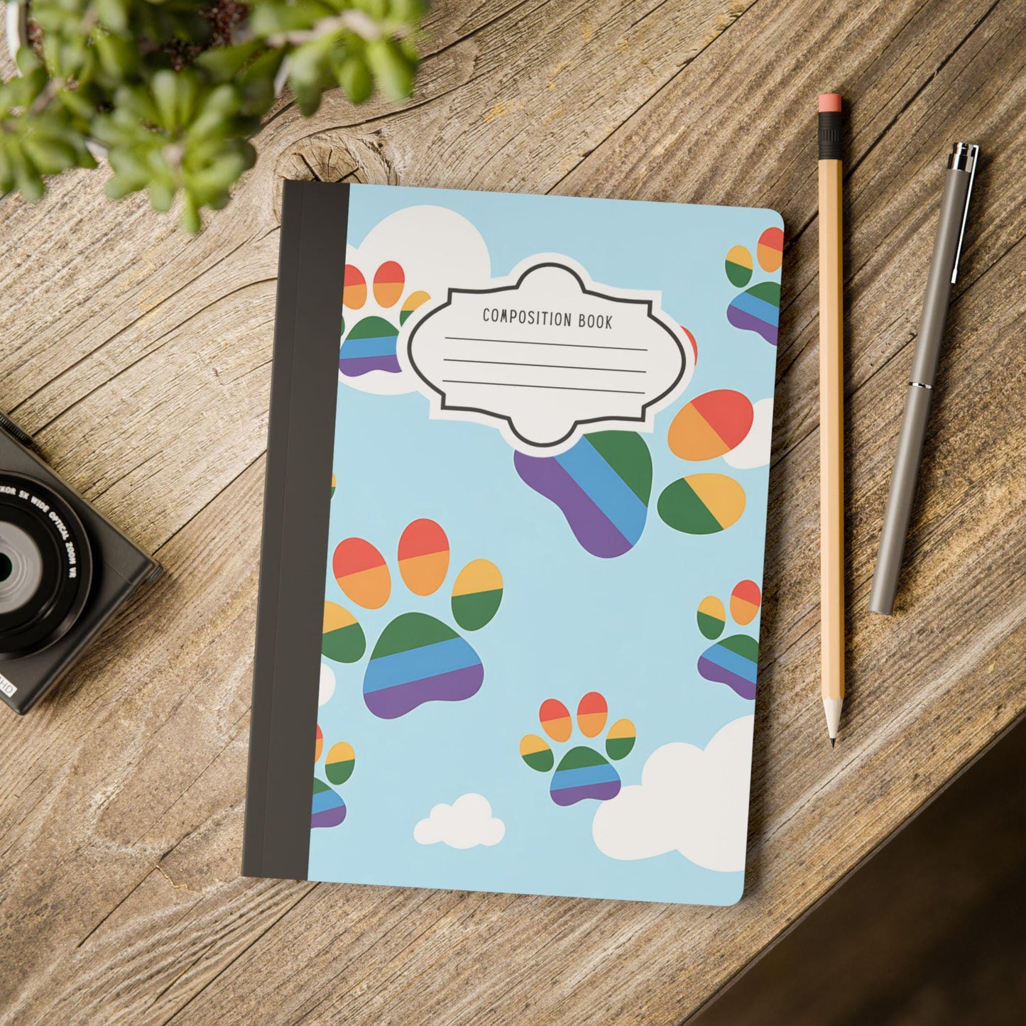 Rainbow Cloud Paw Print Composition Notebook | Animal Lover Journal, School, Office, Writing