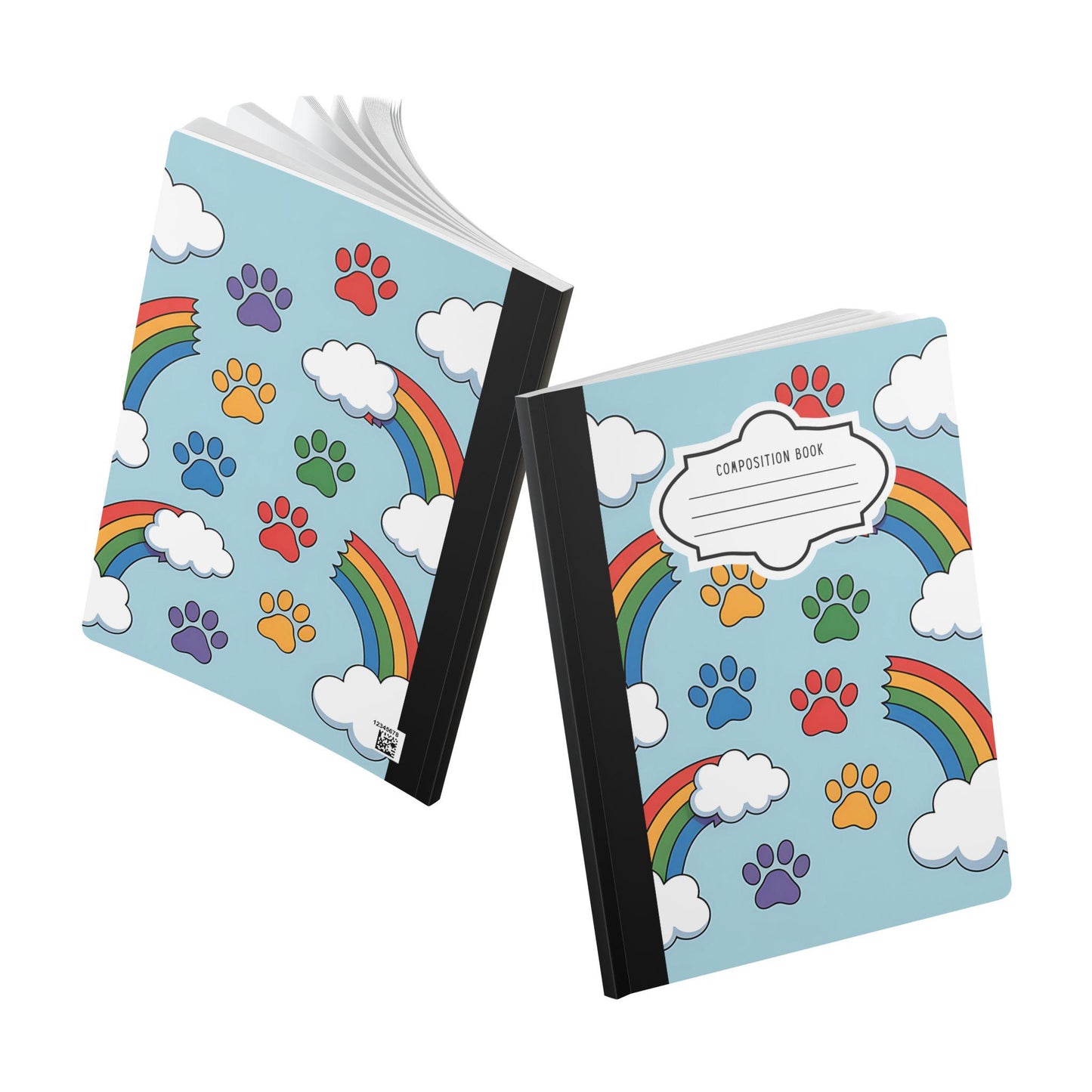 Rainbow Paw Print Cloud Composition Notebook | Pet Lover Journal, School Writing Supply