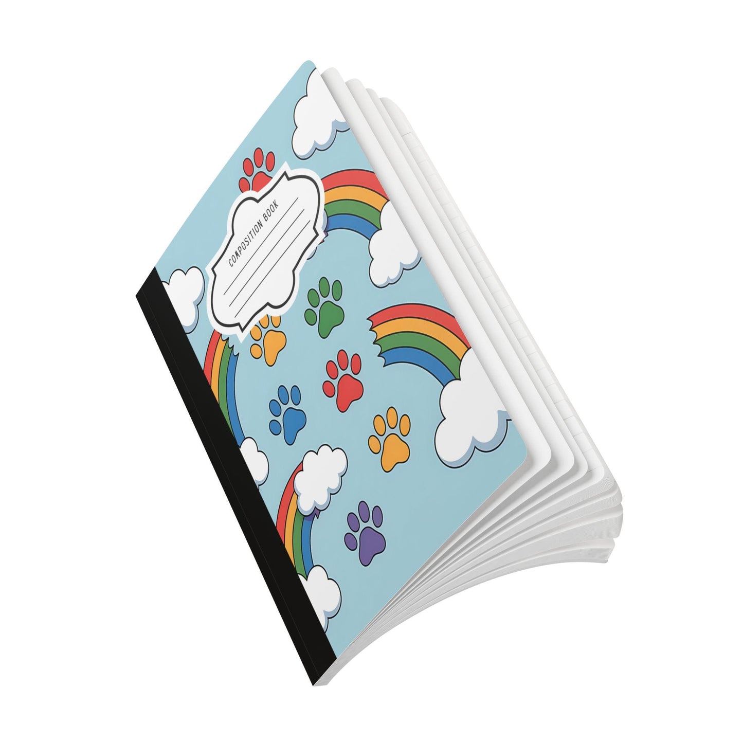 Rainbow Paw Print Cloud Composition Notebook | Pet Lover Journal, School Writing Supply