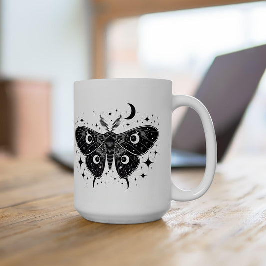 Celestial Moth Ceramic Mug | Cosmic Luna Moth Coffee Cup (15 oz)