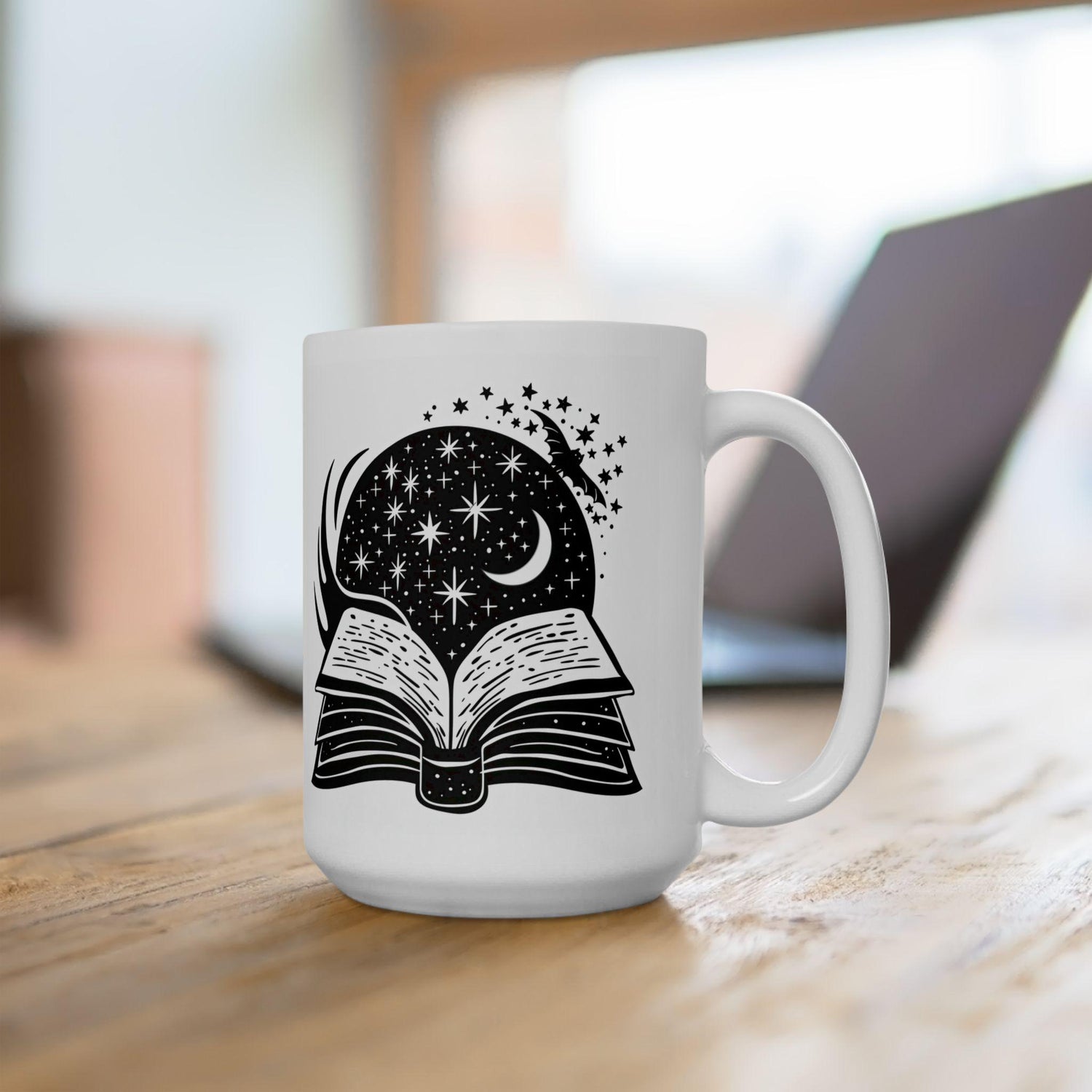 Celestial Spellbook Mug | Cosmic Moon Stars 15oz Ceramic Coffee Cup