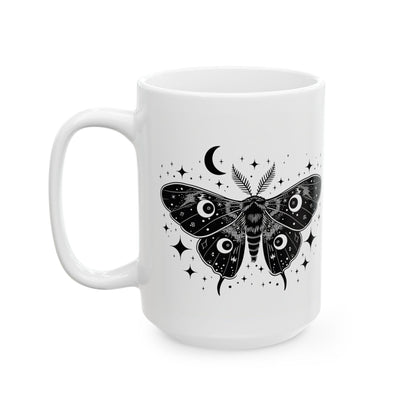 Celestial Moth Ceramic Mug | Cosmic Luna Moth Coffee Cup (15 oz)