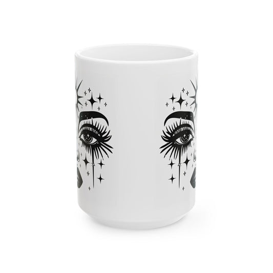 Celestial Goddess Mug | Cosmic Eyes 15oz Ceramic Coffee Cup (Witchy Astrology Art)