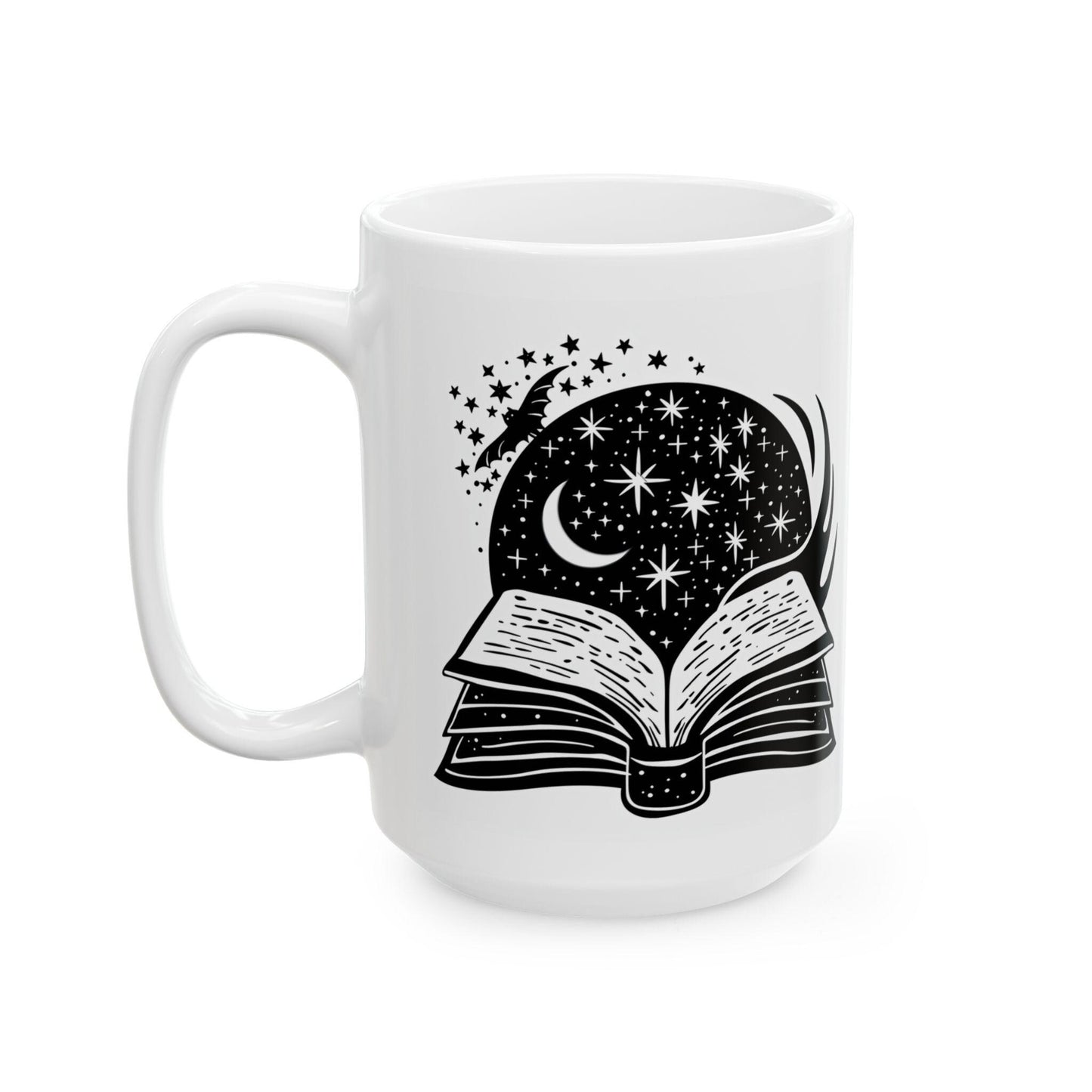 Celestial Spellbook Mug | Cosmic Moon Stars 15oz Ceramic Coffee Cup