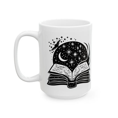 Celestial Spellbook Mug | Cosmic Moon Stars 15oz Ceramic Coffee Cup