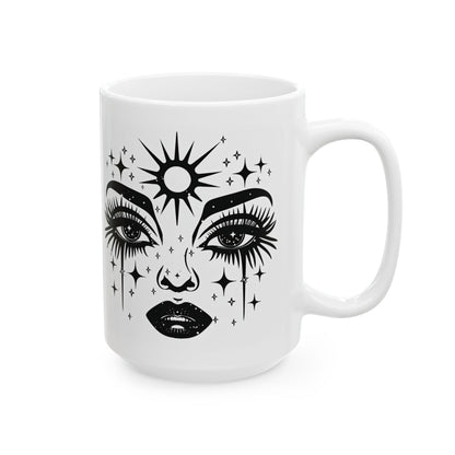 Celestial Goddess Mug | Cosmic Eyes 15oz Ceramic Coffee Cup (Witchy Astrology Art)