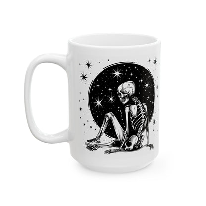 Starlit Skeleton Ceramic Mug | Gothic Celestial Coffee Cup (15 oz)