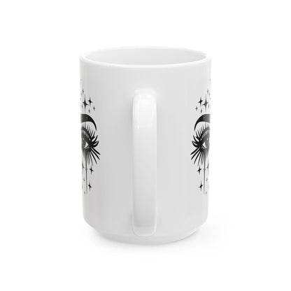 Celestial Goddess Mug | Cosmic Eyes 15oz Ceramic Coffee Cup (Witchy Astrology Art)