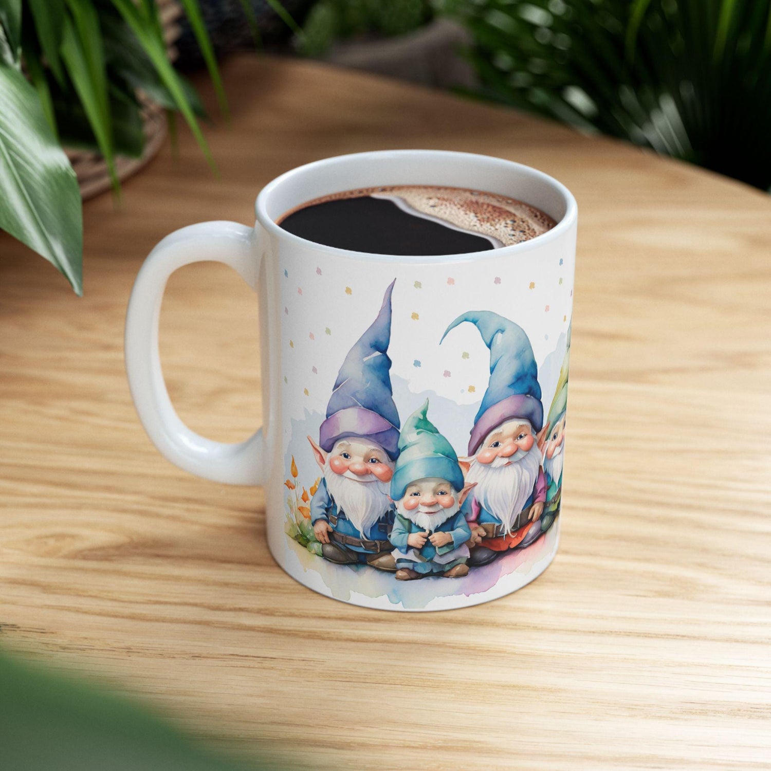 ColorFlow Gnome Friends Mug | Whimsical Watercolor Ceramic Coffee Cup