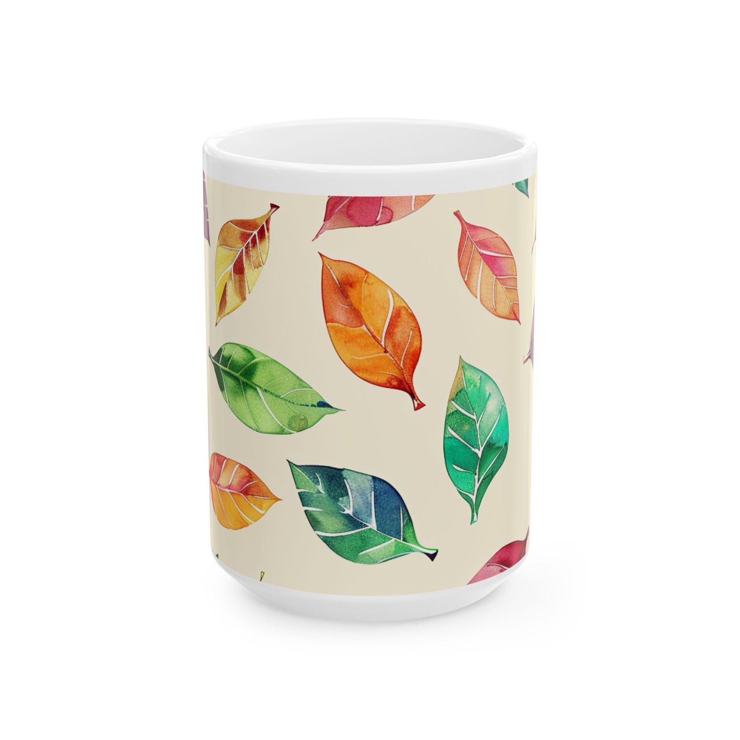 Watercolor Autumn Leaves Mug | 15oz Ceramic Coffee Cup (Seasonal Gift)