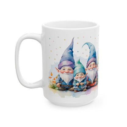 ColorFlow Gnome Friends Mug | Whimsical Watercolor Ceramic Coffee Cup