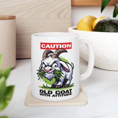 Caution Goat Mug | Funny Animal Coffee Cup | 15oz Ceramic Mug
