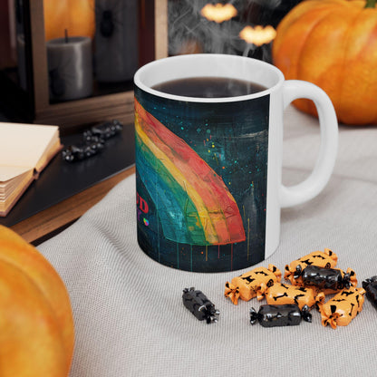 Proud Ally Rainbow Ceramic Mug | 15 oz Coffee Cup, Pride Art
