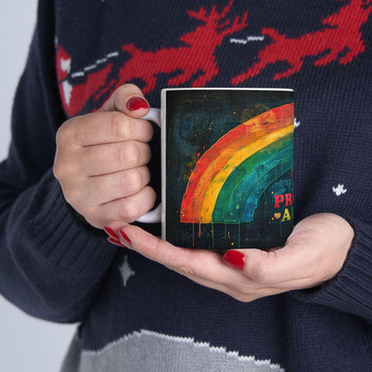 Proud Ally Rainbow Ceramic Mug | 15 oz Coffee Cup, Pride Art
