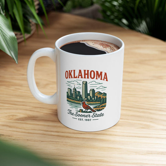 Oklahoma Skyline Mug | The Sooner State Ceramic Coffee Cup | Vintage Travel Gift