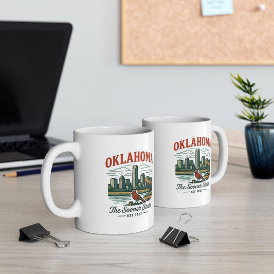 Oklahoma Skyline Mug | The Sooner State Ceramic Coffee Cup | Vintage Travel Gift