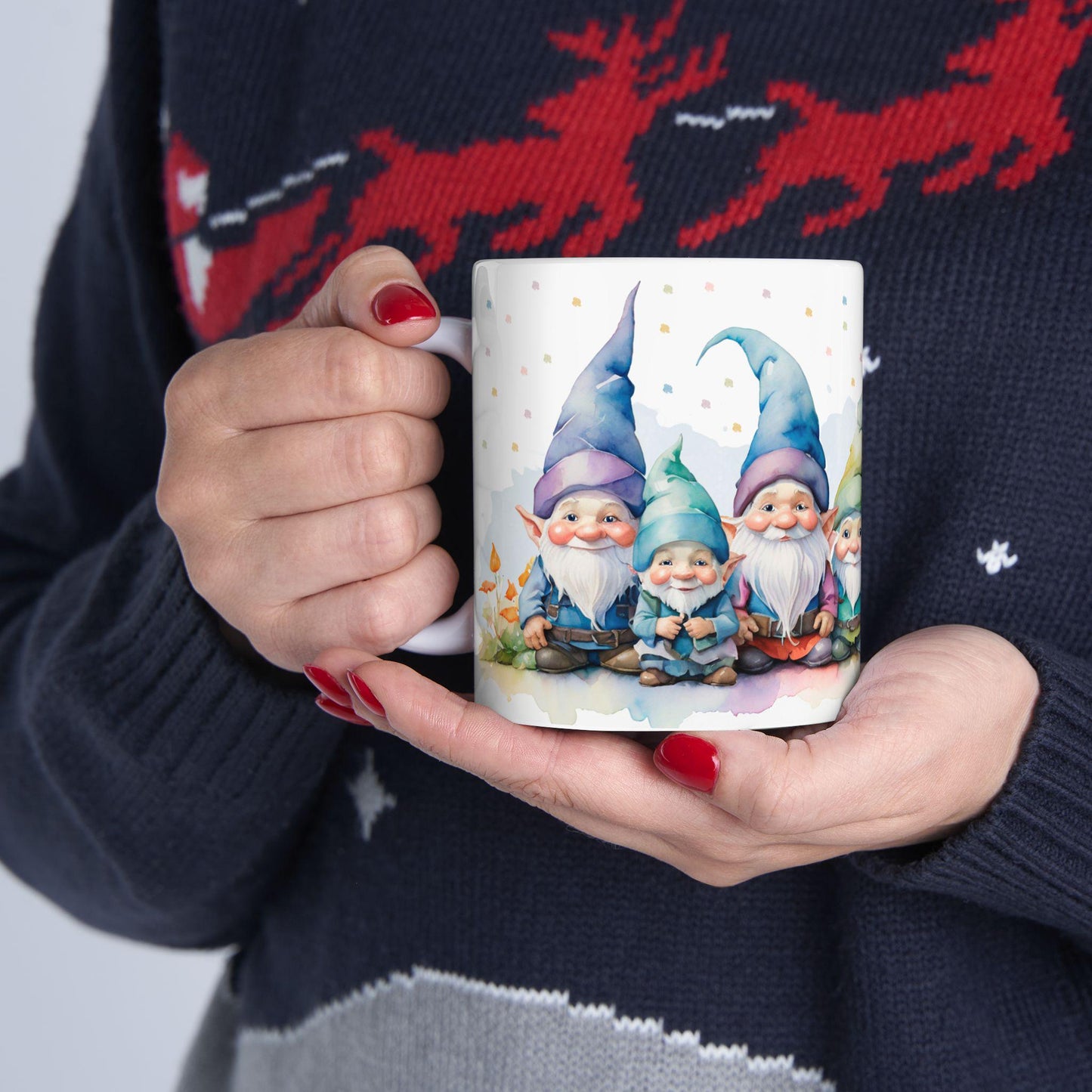 ColorFlow Gnome Friends Mug | Whimsical Watercolor Ceramic Coffee Cup