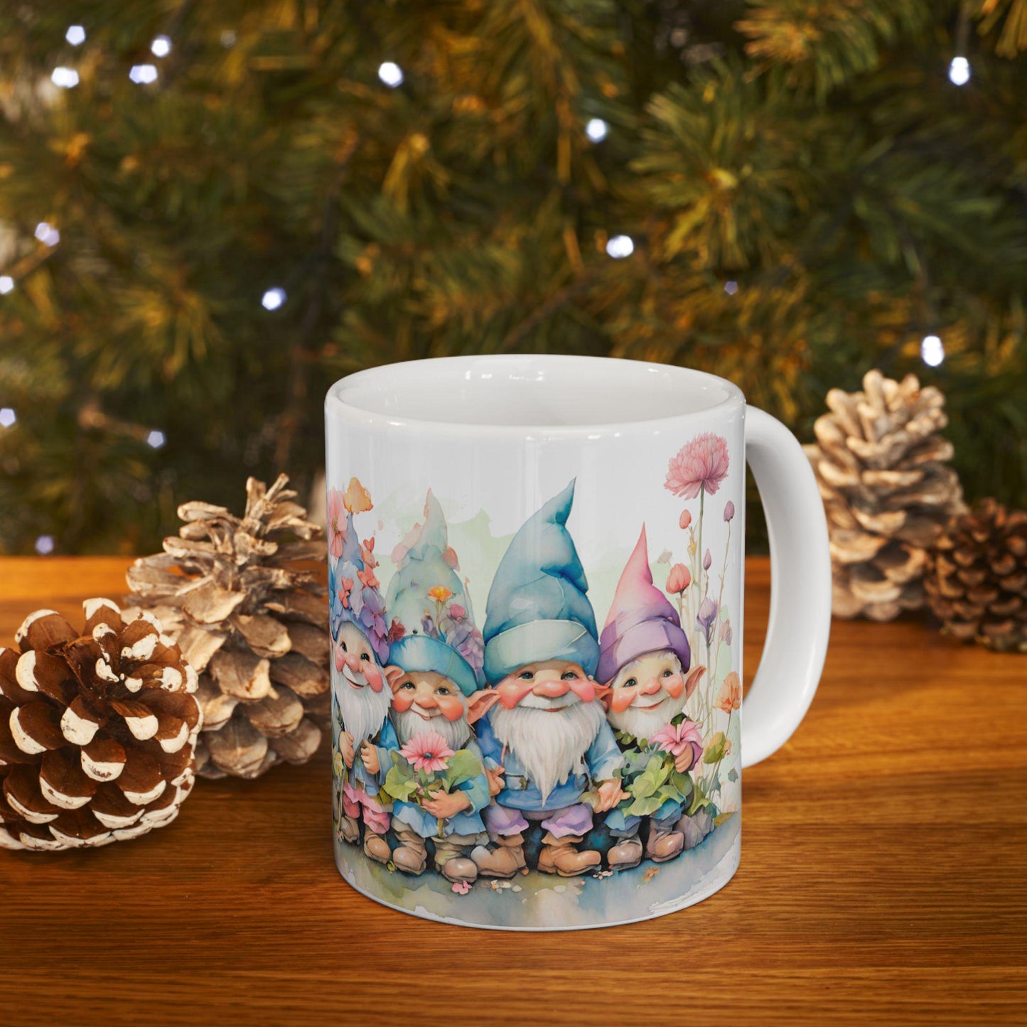 Garden Gnome Mug | Whimsical Floral Ceramic Coffee Cup | 15oz Capacity