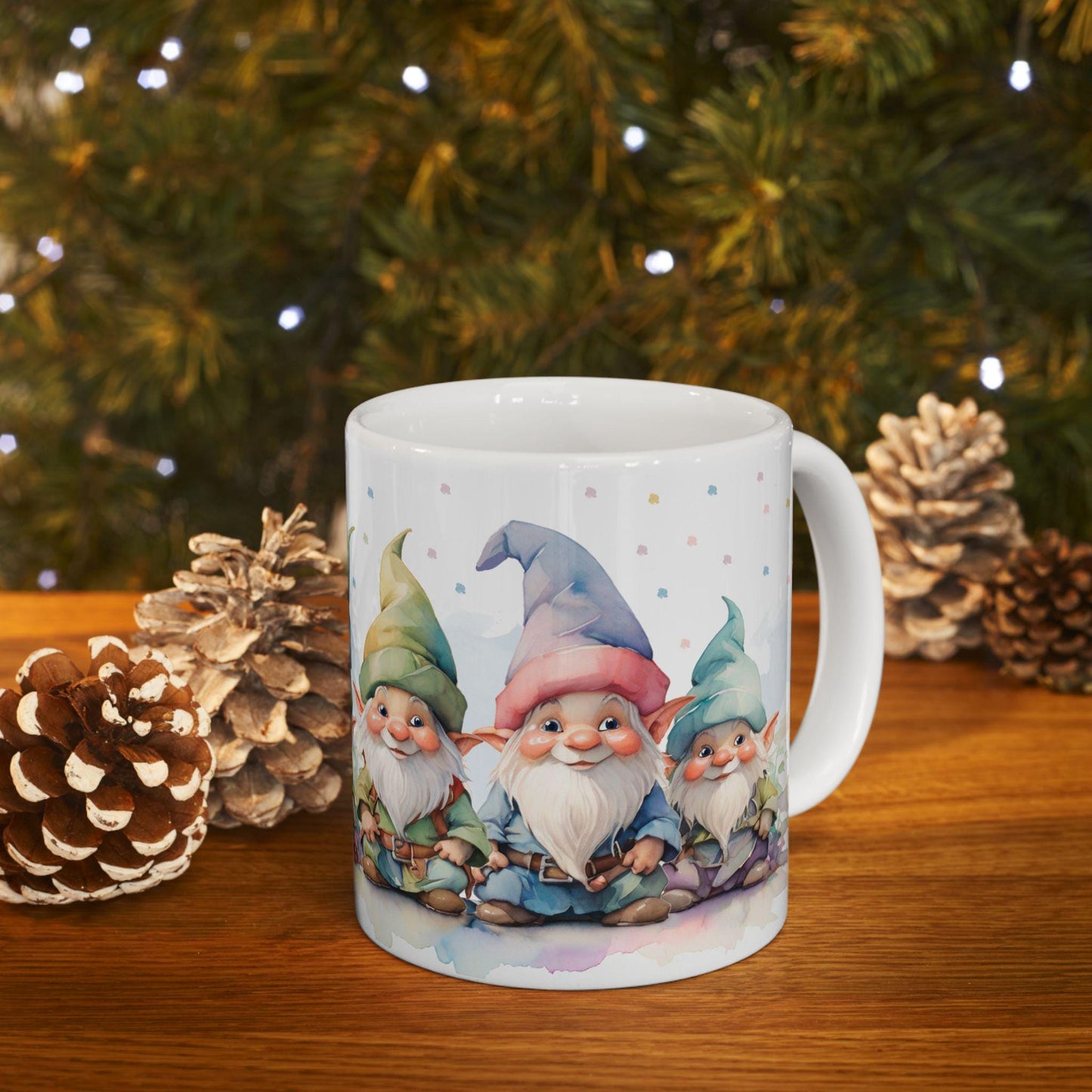 ColorFlow Gnome Friends Mug | Whimsical Watercolor Ceramic Coffee Cup