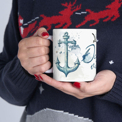 Ocean Vibes Watercolor Anchor Lighthouse Mug | Coastal Nautical Coffee Cup