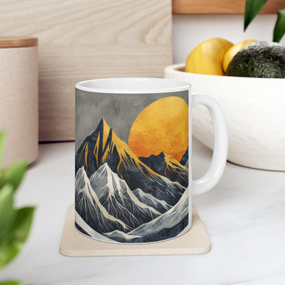 ColorFlow Mountain Sunrise Mug | Bold 15oz Ceramic Coffee Cup