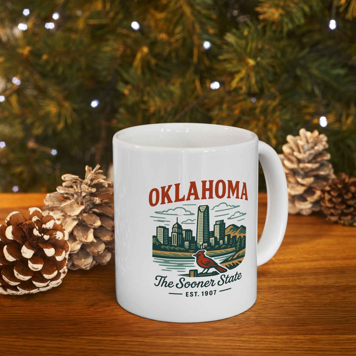 Oklahoma Skyline Mug | The Sooner State Ceramic Coffee Cup | Vintage Travel Gift