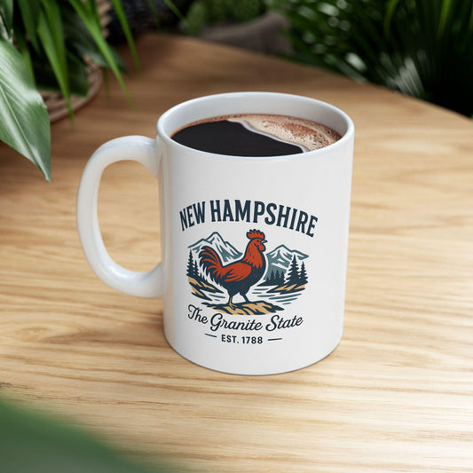 New Hampshire Rooster Mug | Granite State Coffee Cup | 15oz Ceramic Drinkware