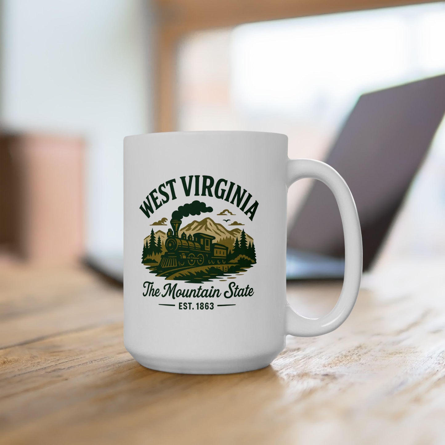 West Virginia Mountain State Train Mug | 15oz Ceramic Coffee Cup