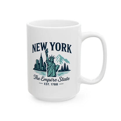 New York Empire State Mug | Statue of Liberty Ceramic Coffee Cup (15 oz)
