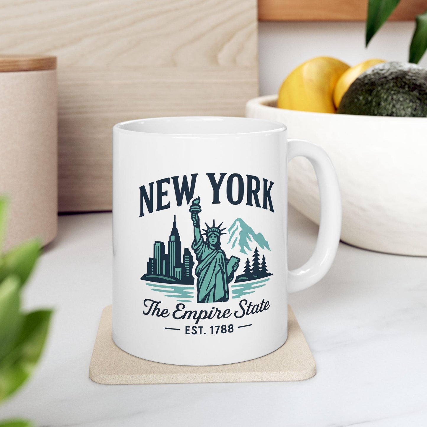 New York Empire State Mug | Statue of Liberty Ceramic Coffee Cup (15 oz)