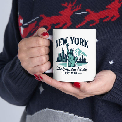 New York Empire State Mug | Statue of Liberty Ceramic Coffee Cup (15 oz)