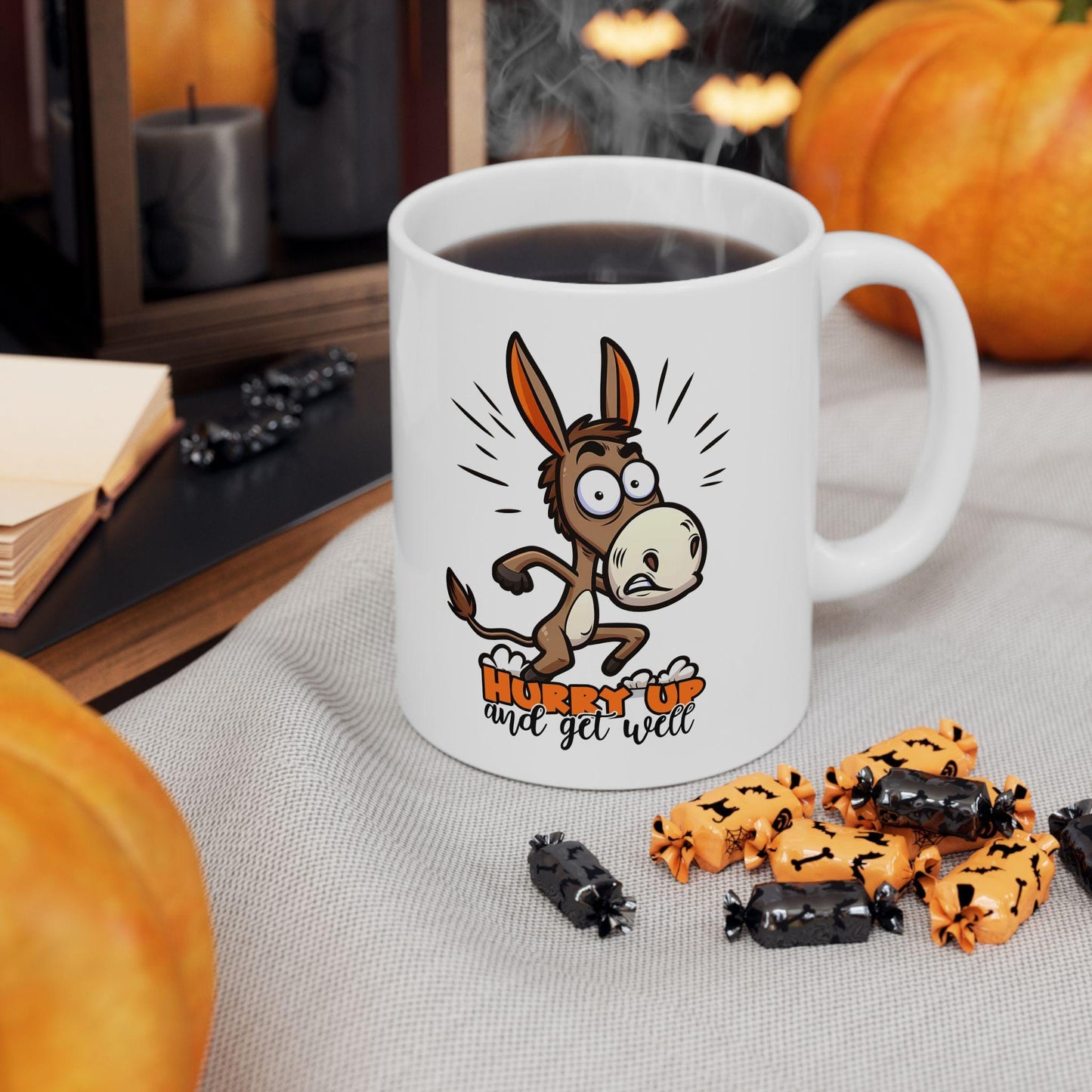Funny Donkey Get Well Mug | Humorous Cartoon Coffee Cup (15 oz)