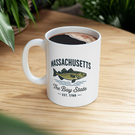 Massachusetts Bay State Fish Mug | Coastal New England Ceramic Coffee Cup