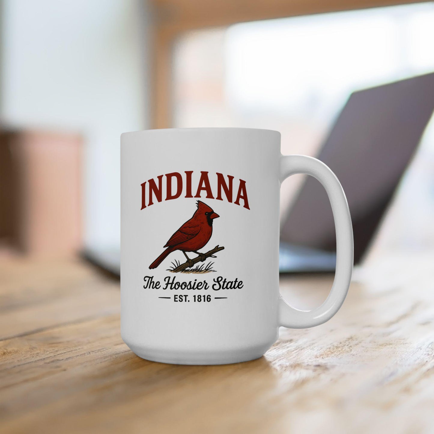 ColorFlow | Indiana The Hoosier State Mug | Cardinal Bird Coffee Cup | 15oz Ceramic Midwest Gift