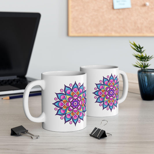 Celestial Mandala Ceramic Mug | 15oz Coffee Cup | Purple Pink Art Beverage Drinkware