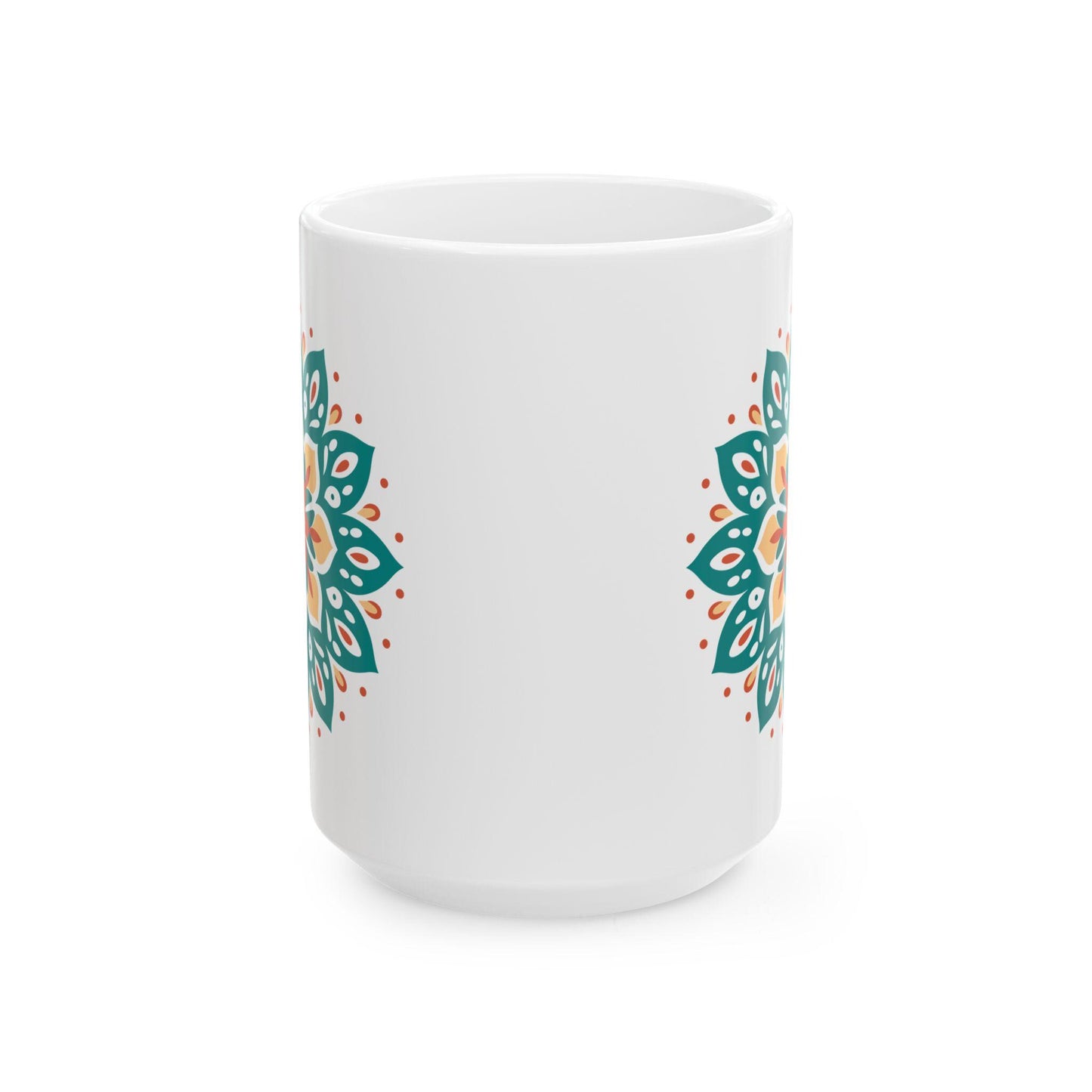Mandala Ceramic Mug | Teal Terracotta Earth Essence Coffee Cup (15oz)