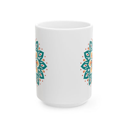 Mandala Ceramic Mug | Teal Terracotta Earth Essence Coffee Cup (15oz)