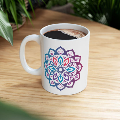 Mystic Aura Mandala Ceramic Mug | Blue Purple Boho Coffee Cup